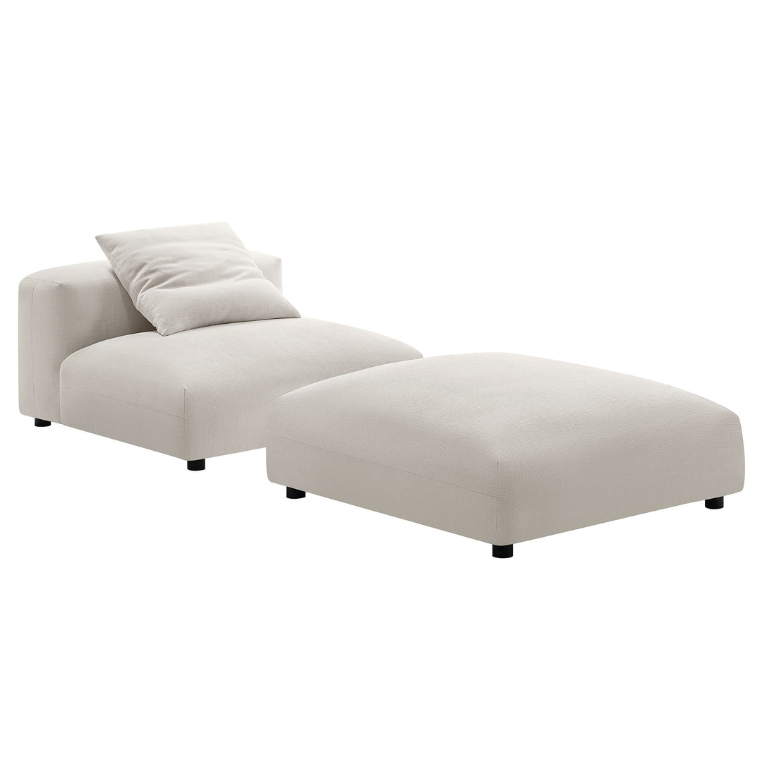 Solace Modular Upholstered Fabric Armless Chair and Ottoman Set in Salt