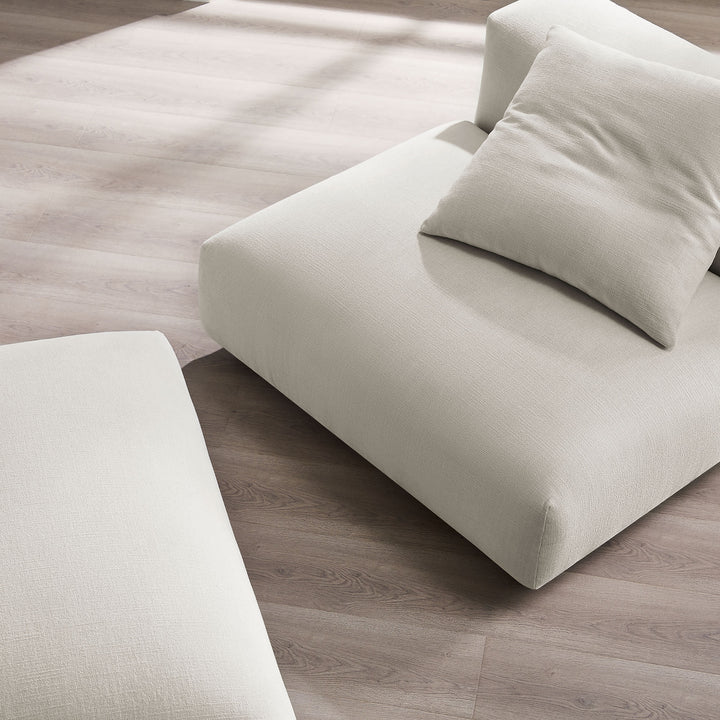 Solace Modular Upholstered Fabric Armless Chair and Ottoman Set in Salt