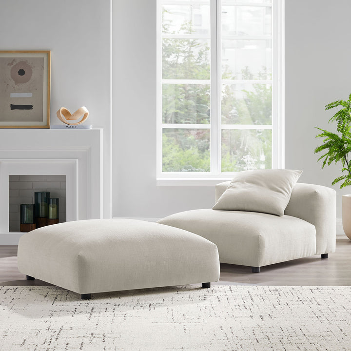 Solace Modular Upholstered Fabric Armless Chair and Ottoman Set in Salt