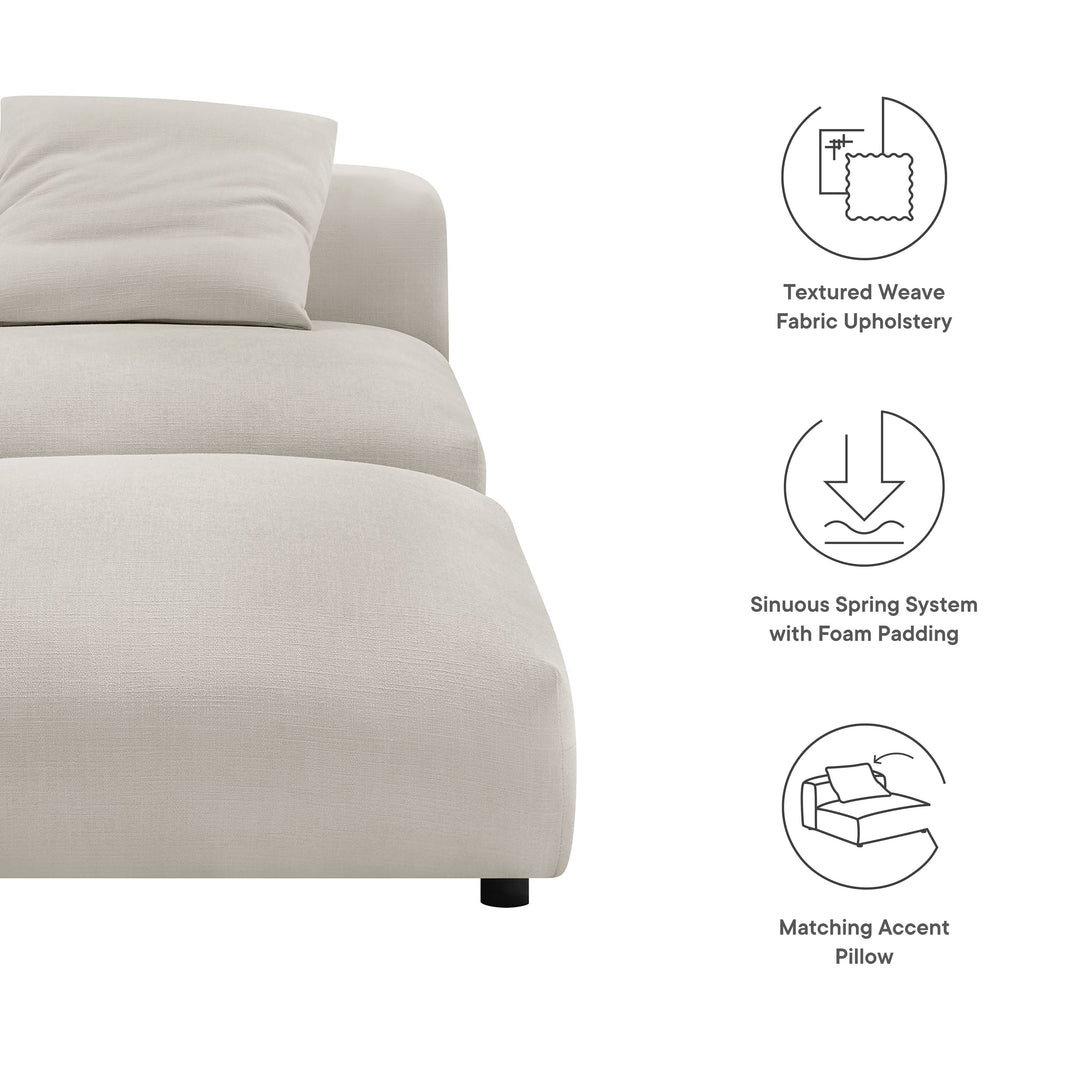 Solace Modular Upholstered Fabric Armless Chair and Ottoman Set in Salt
