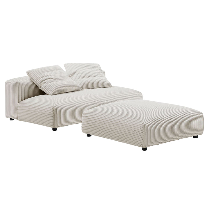 Solace Modular Corduroy Upholstered Armless Loveseat and Ottoman Set in Almond