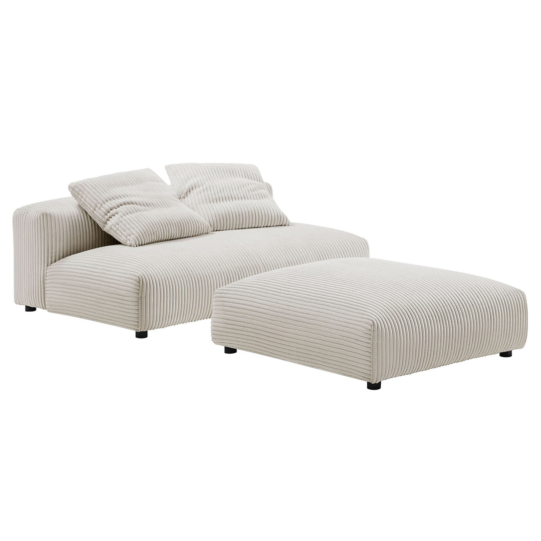 Solace Modular Corduroy Upholstered Armless Loveseat and Ottoman Set in Almond