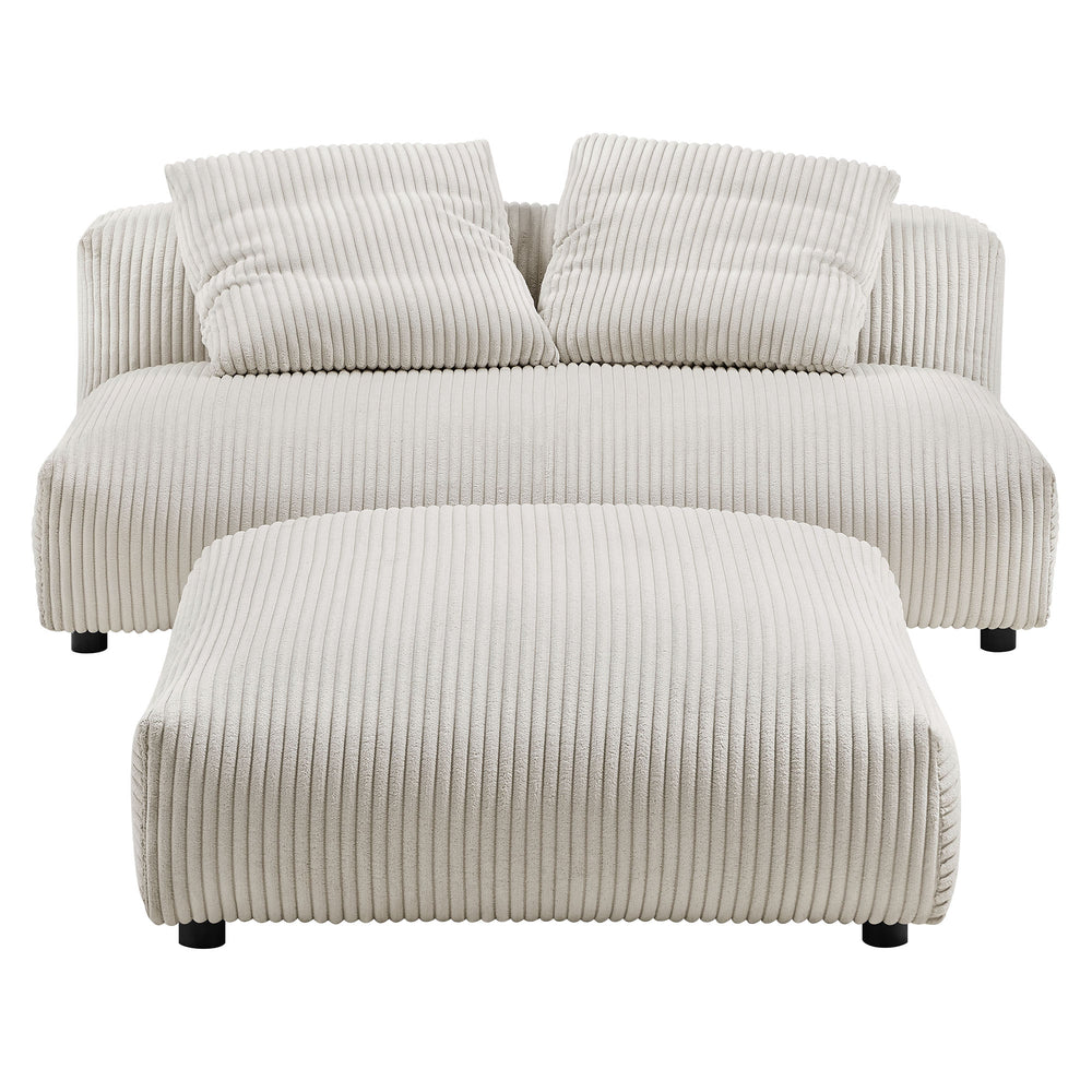 Solace Modular Corduroy Upholstered Armless Loveseat and Ottoman Set in Almond