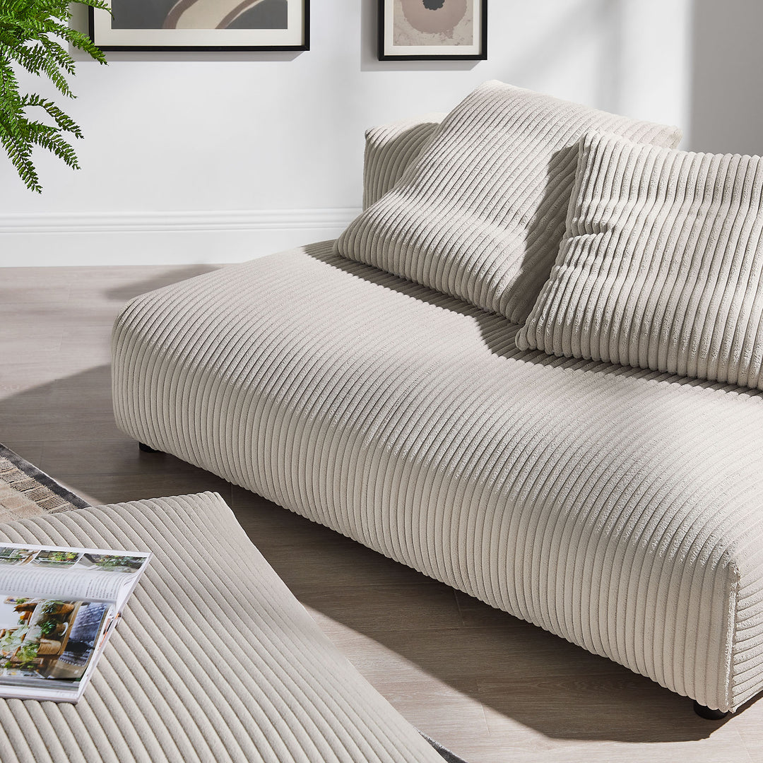 Solace Modular Corduroy Upholstered Armless Loveseat and Ottoman Set in Almond