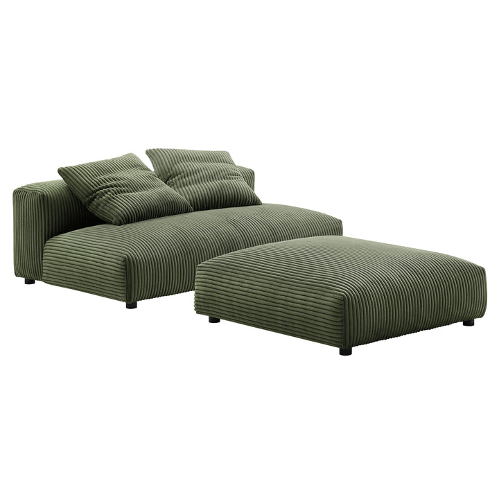 Solace Modular Corduroy Upholstered Armless Loveseat and Ottoman Set in Fern