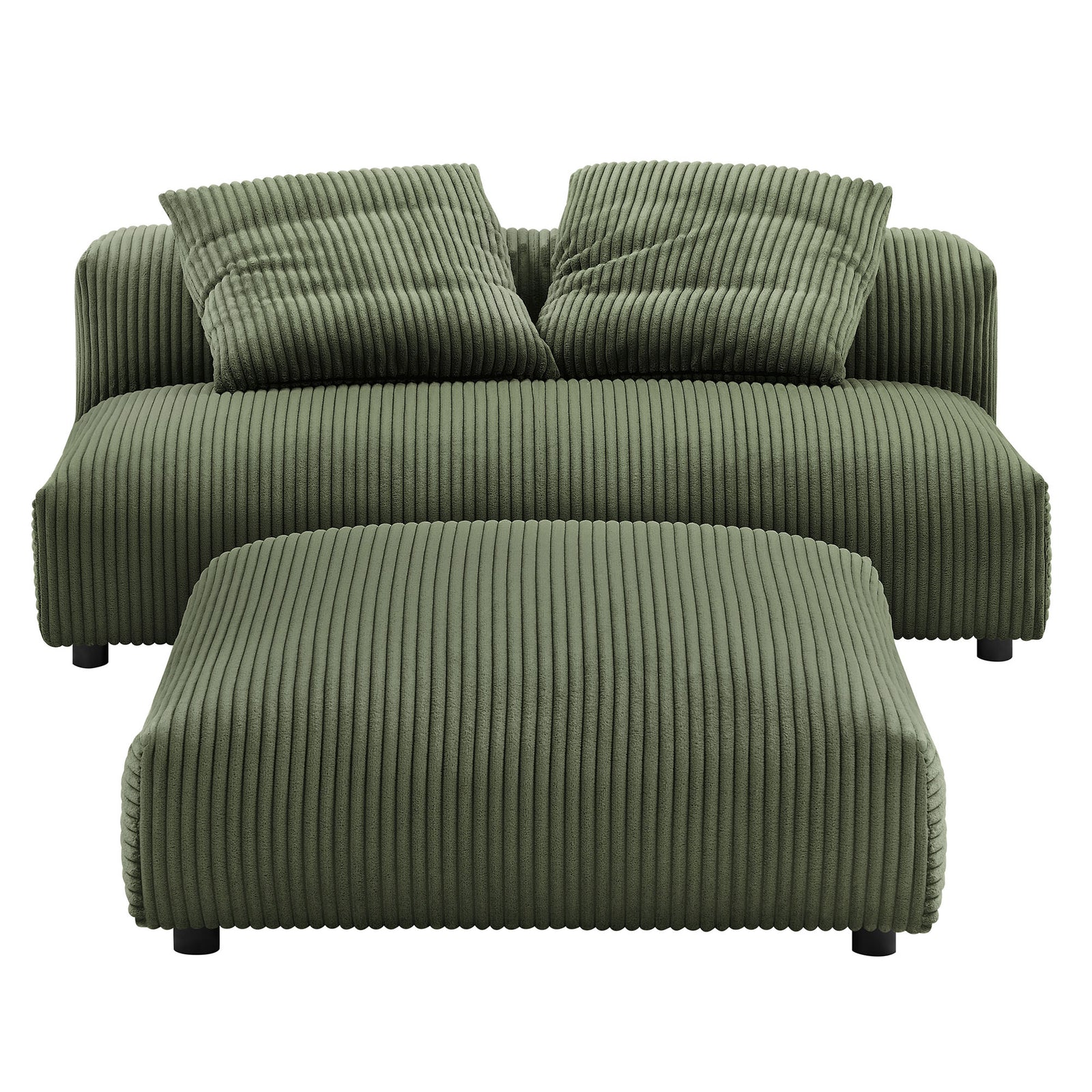 Solace Modular Corduroy Upholstered Armless Loveseat and Ottoman Set in Fern