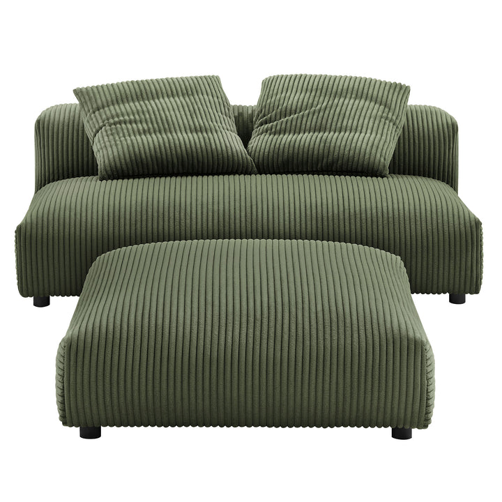 Solace Modular Corduroy Upholstered Armless Loveseat and Ottoman Set in Fern