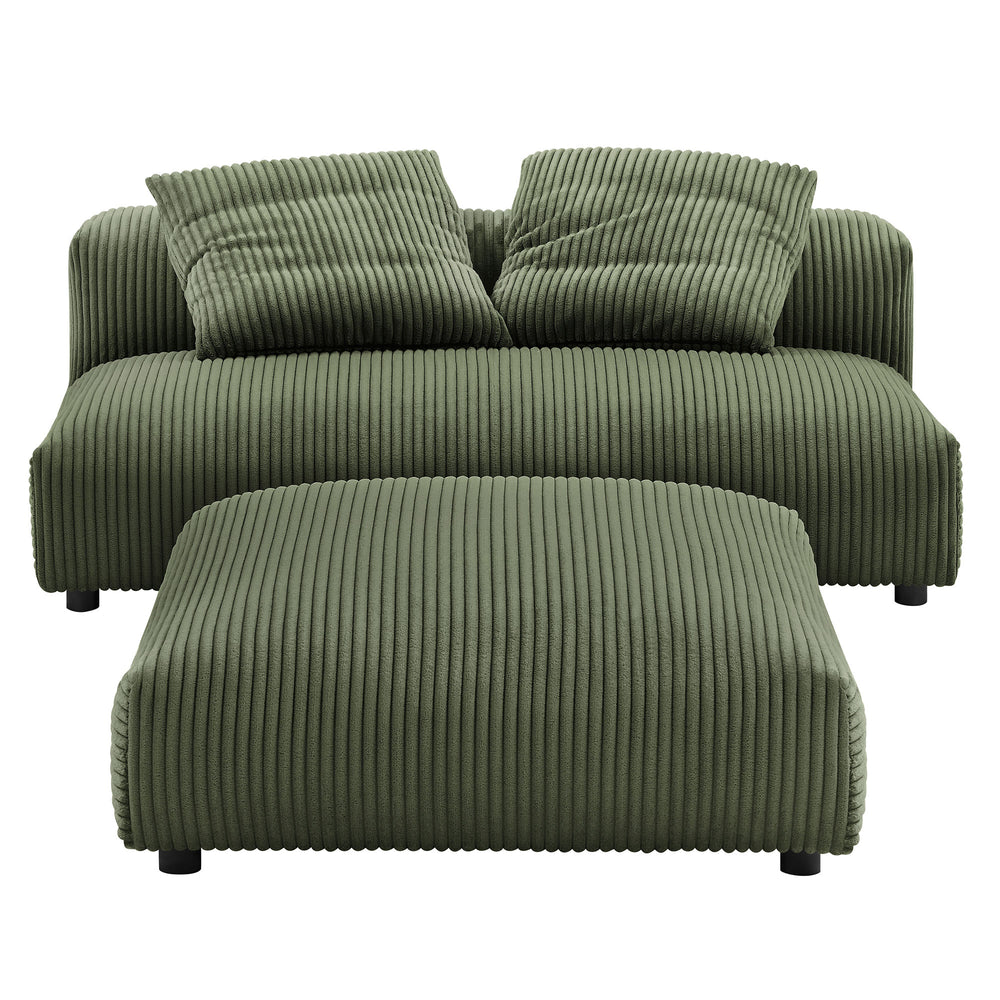 Solace Modular Corduroy Upholstered Armless Loveseat and Ottoman Set in Fern