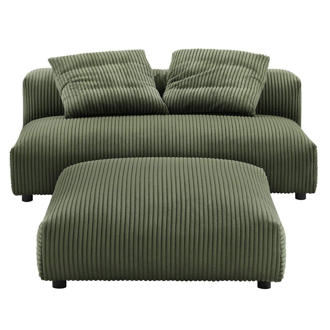 Solace Modular Corduroy Upholstered Armless Loveseat and Ottoman Set in Fern