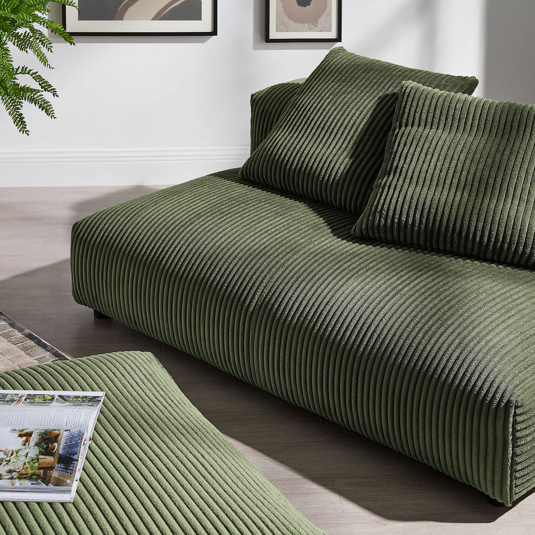 Solace Modular Corduroy Upholstered Armless Loveseat and Ottoman Set in Fern