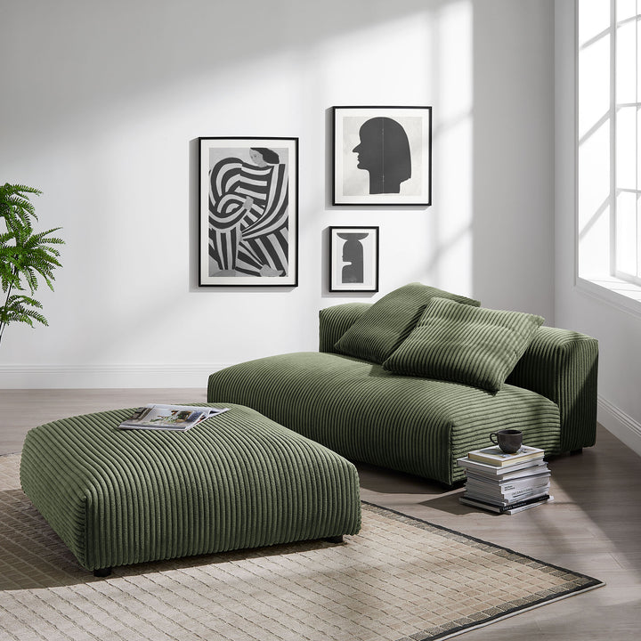 Solace Modular Corduroy Upholstered Armless Loveseat and Ottoman Set in Fern
