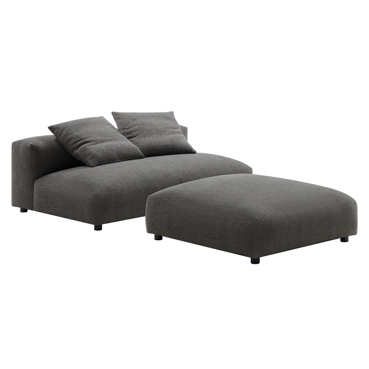 Solace Modular Upholstered Fabric Armless Loveseat and Ottoman Set in Charcoal