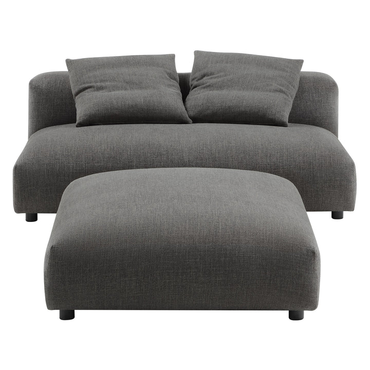 Solace Modular Upholstered Fabric Armless Loveseat and Ottoman Set in Charcoal