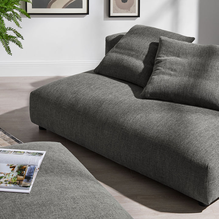 Solace Modular Upholstered Fabric Armless Loveseat and Ottoman Set in Charcoal