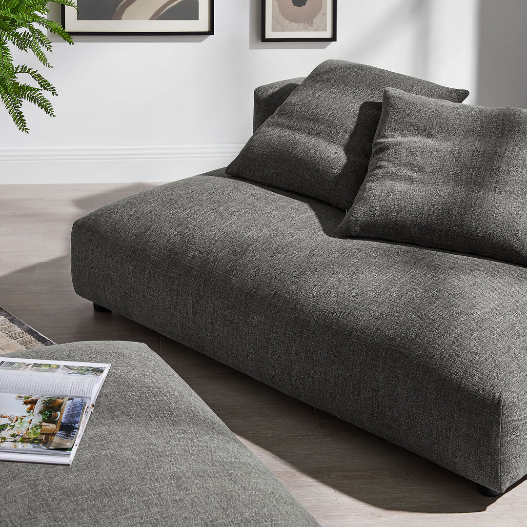 Solace Modular Upholstered Fabric Armless Loveseat and Ottoman Set in Charcoal