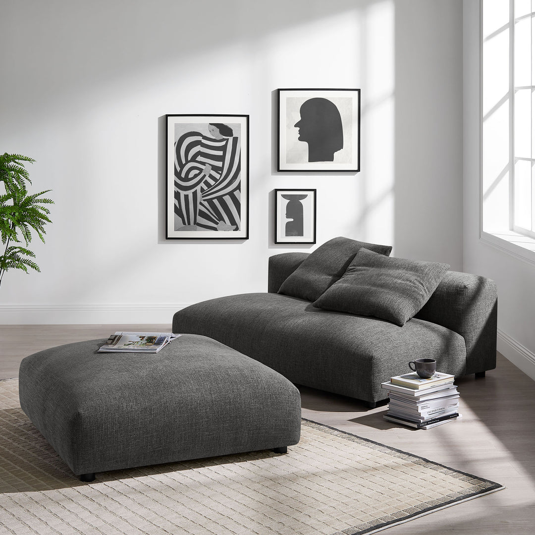 Solace Modular Upholstered Fabric Armless Loveseat and Ottoman Set in Charcoal