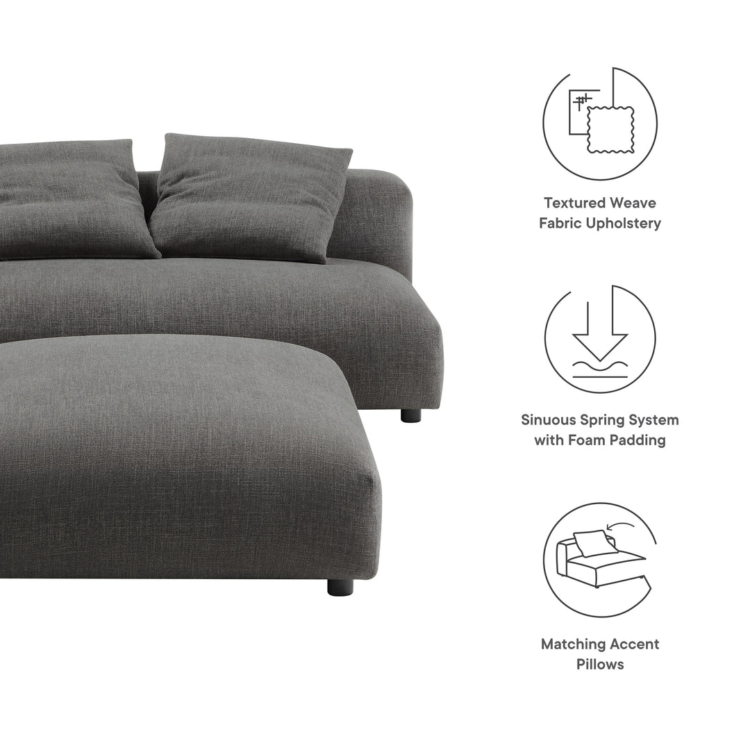 Solace Modular Upholstered Fabric Armless Loveseat and Ottoman Set in Charcoal