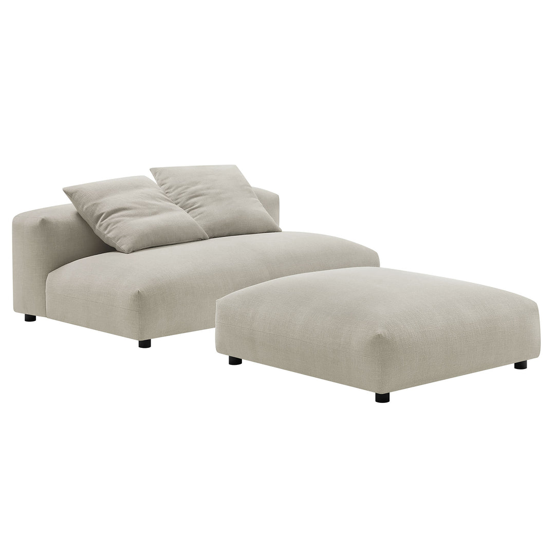 Solace Modular Upholstered Fabric Armless Loveseat and Ottoman Set in Linen