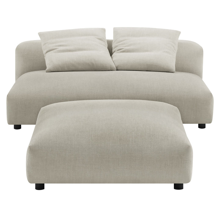 Solace Modular Upholstered Fabric Armless Loveseat and Ottoman Set in Linen