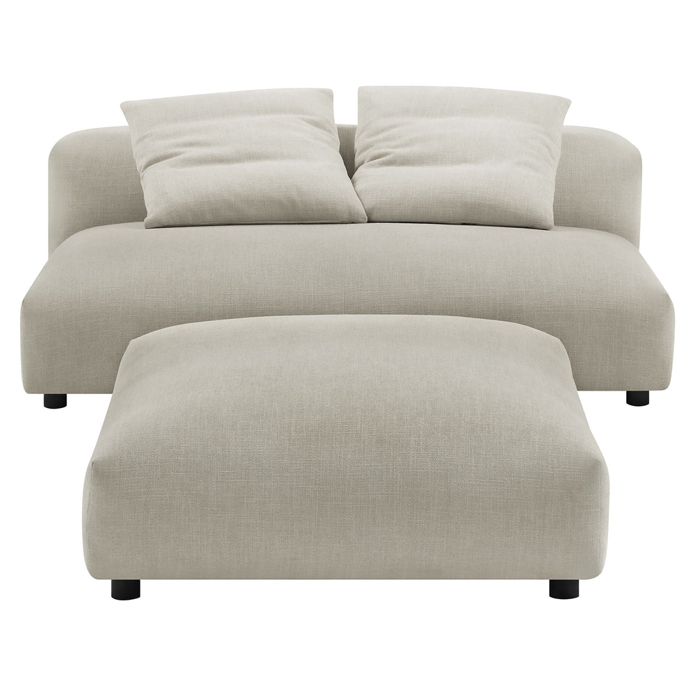 Solace Modular Upholstered Fabric Armless Loveseat and Ottoman Set in Linen