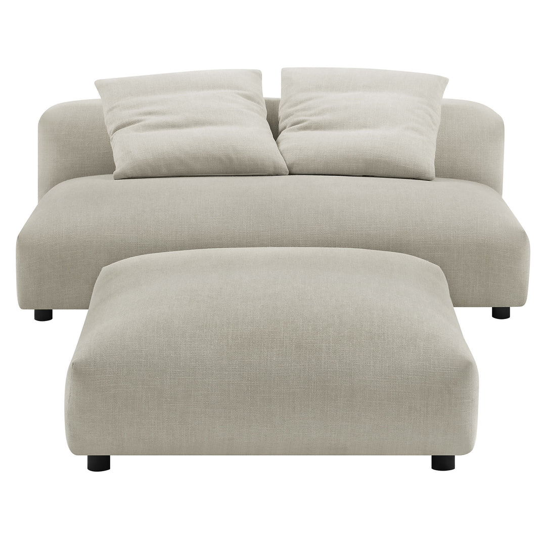 Solace Modular Upholstered Fabric Armless Loveseat and Ottoman Set in Linen