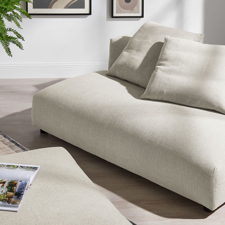 Solace Modular Upholstered Fabric Armless Loveseat and Ottoman Set in Linen