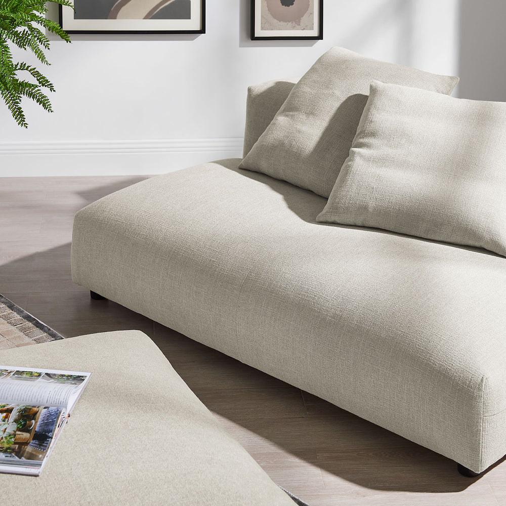 Solace Modular Upholstered Fabric Armless Loveseat and Ottoman Set in Linen