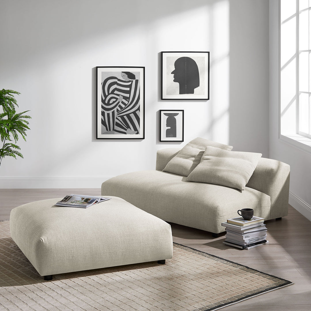 Solace Modular Upholstered Fabric Armless Loveseat and Ottoman Set in Linen