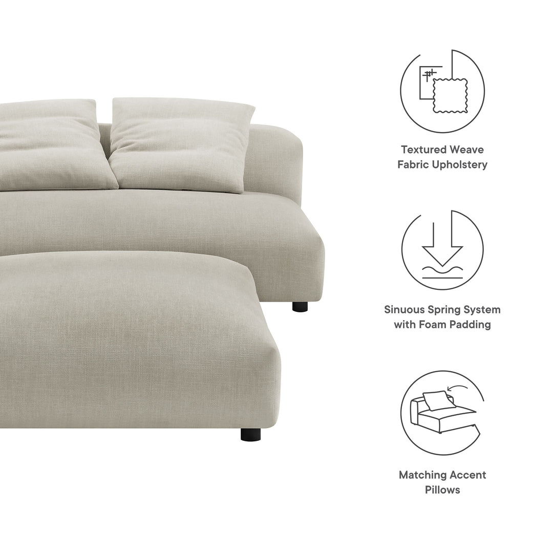 Solace Modular Upholstered Fabric Armless Loveseat and Ottoman Set in Linen