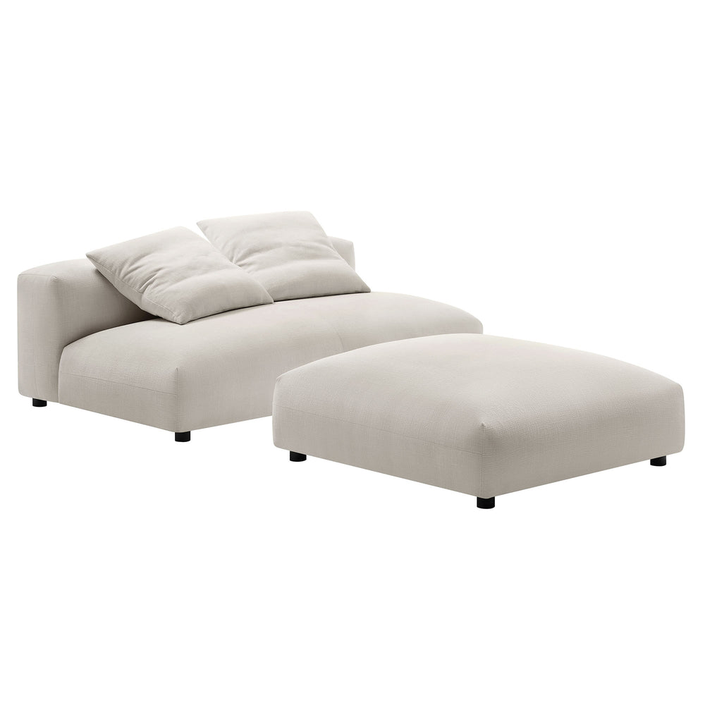 Solace Modular Upholstered Fabric Armless Loveseat and Ottoman Set in Salt