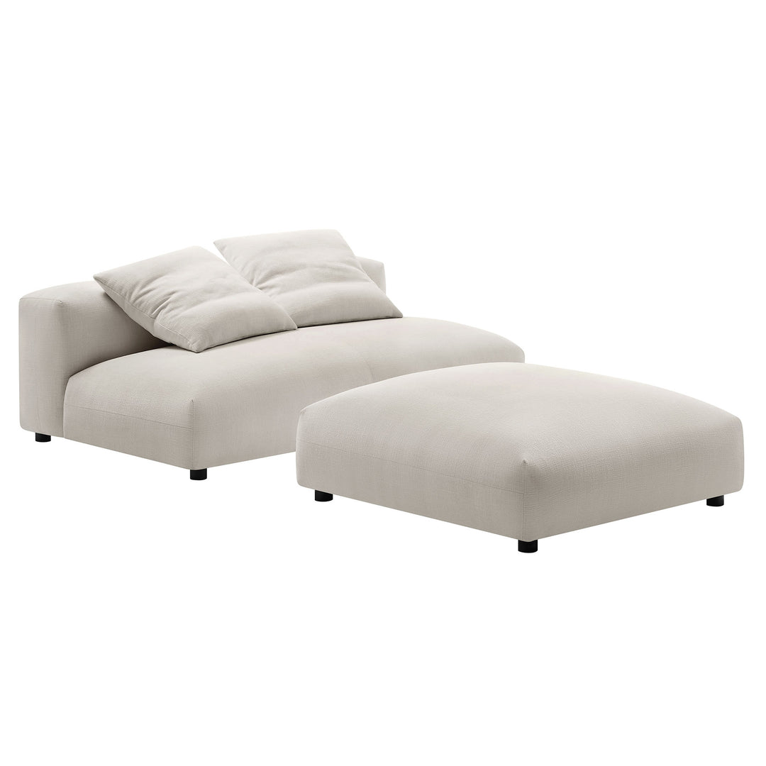 Solace Modular Upholstered Fabric Armless Loveseat and Ottoman Set in Salt