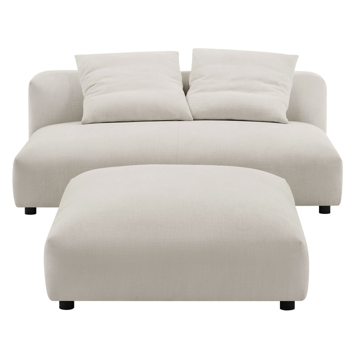 Solace Modular Upholstered Fabric Armless Loveseat and Ottoman Set in Salt