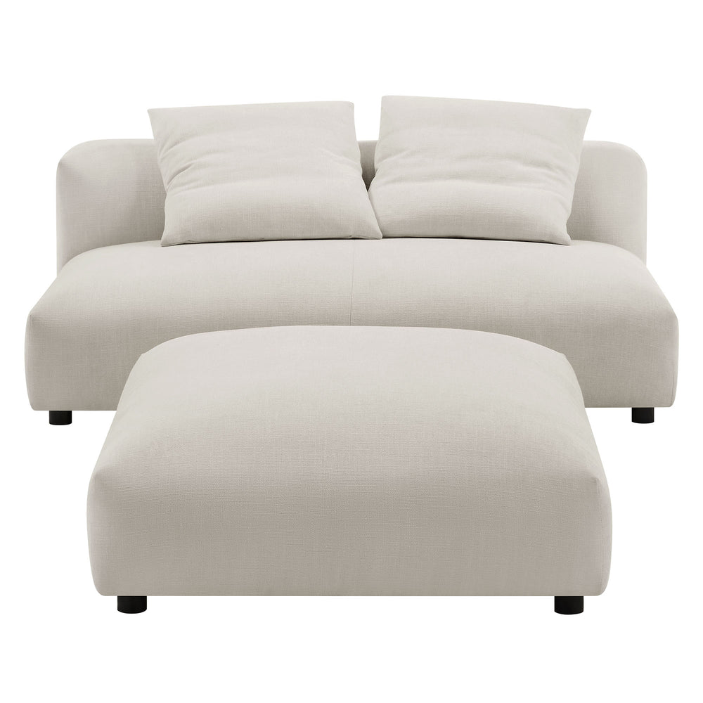 Solace Modular Upholstered Fabric Armless Loveseat and Ottoman Set in Salt