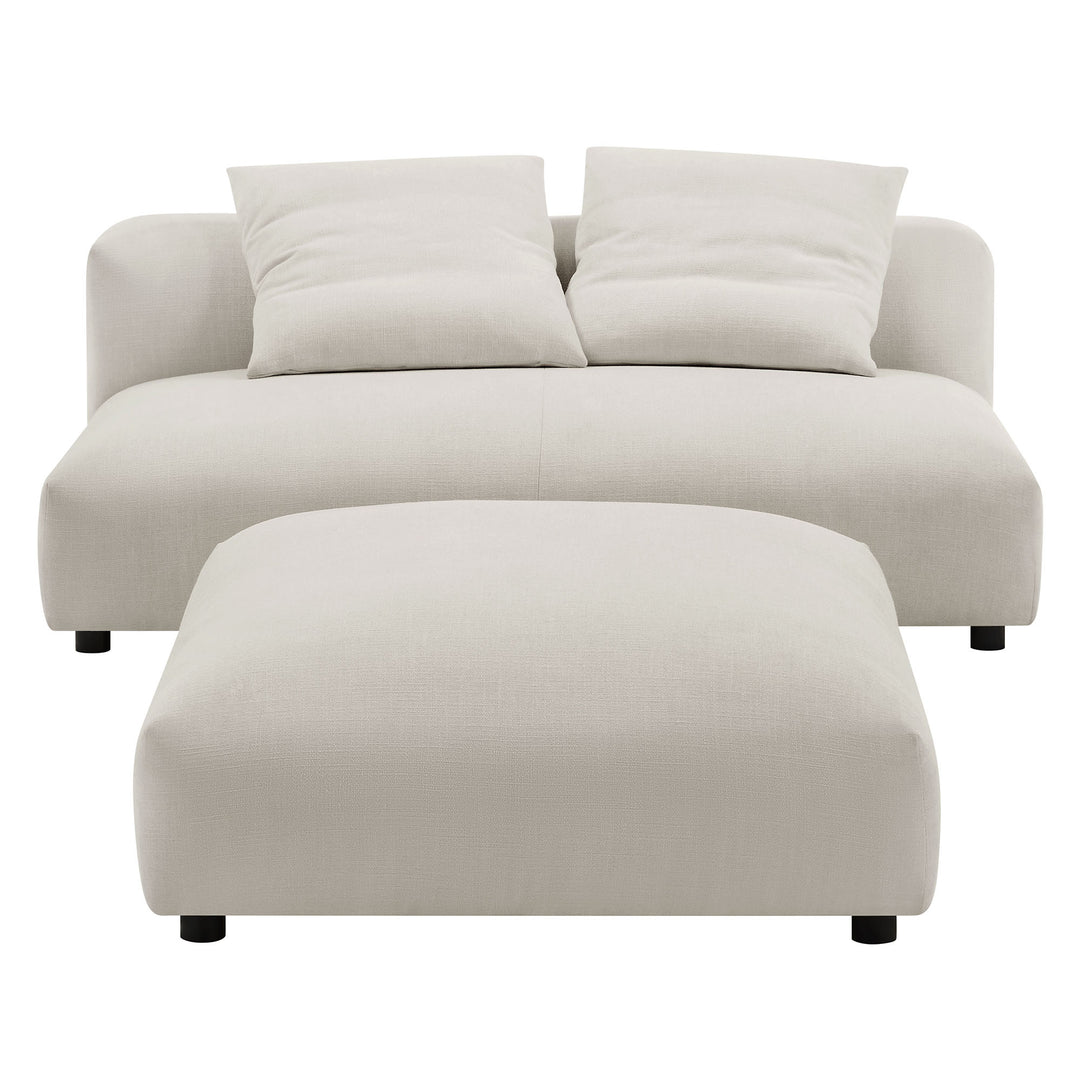 Solace Modular Upholstered Fabric Armless Loveseat and Ottoman Set in Salt