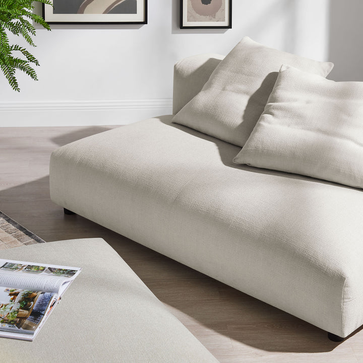 Solace Modular Upholstered Fabric Armless Loveseat and Ottoman Set in Salt