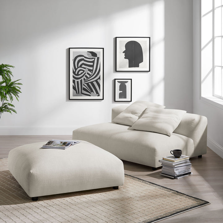 Solace Modular Upholstered Fabric Armless Loveseat and Ottoman Set in Salt