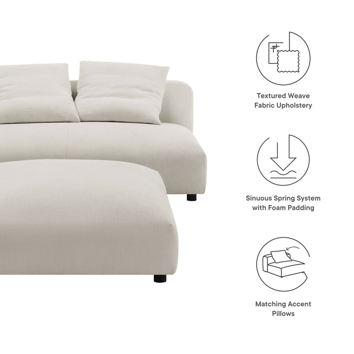 Solace Modular Upholstered Fabric Armless Loveseat and Ottoman Set in Salt