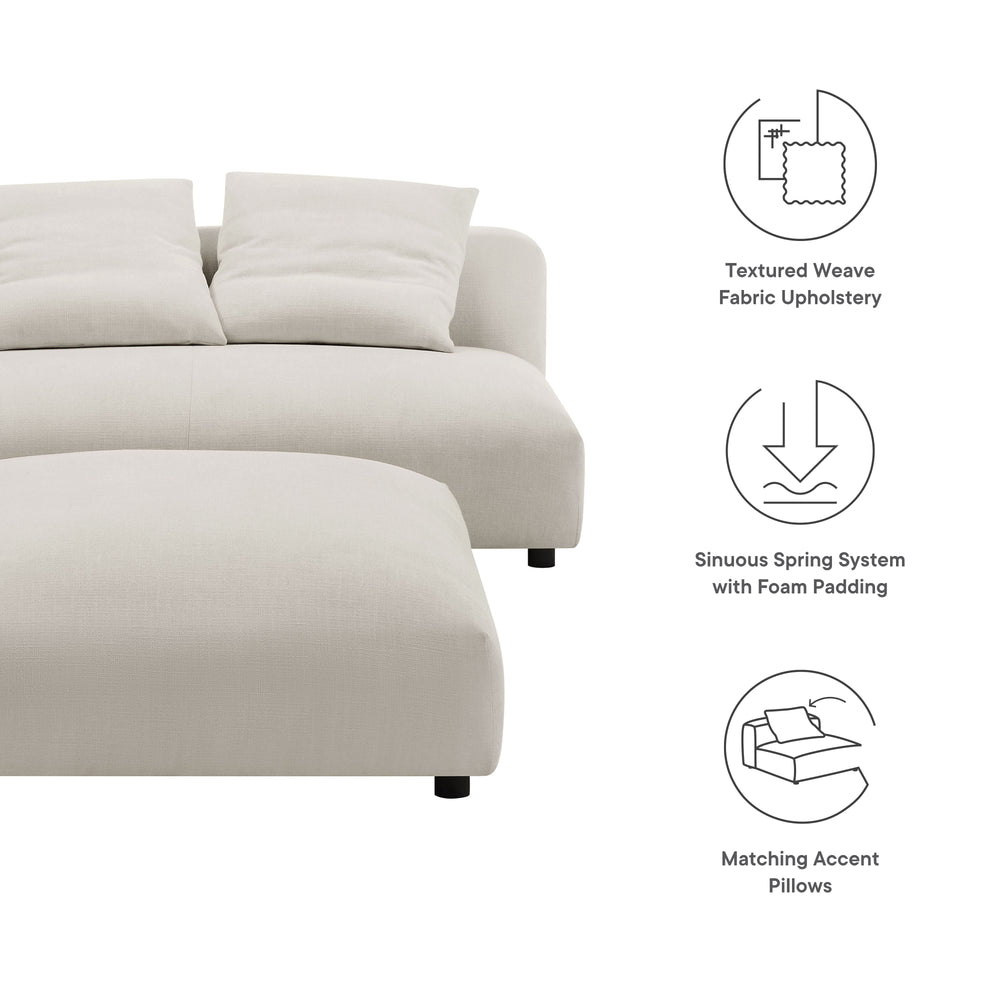 Solace Modular Upholstered Fabric Armless Loveseat and Ottoman Set in Salt
