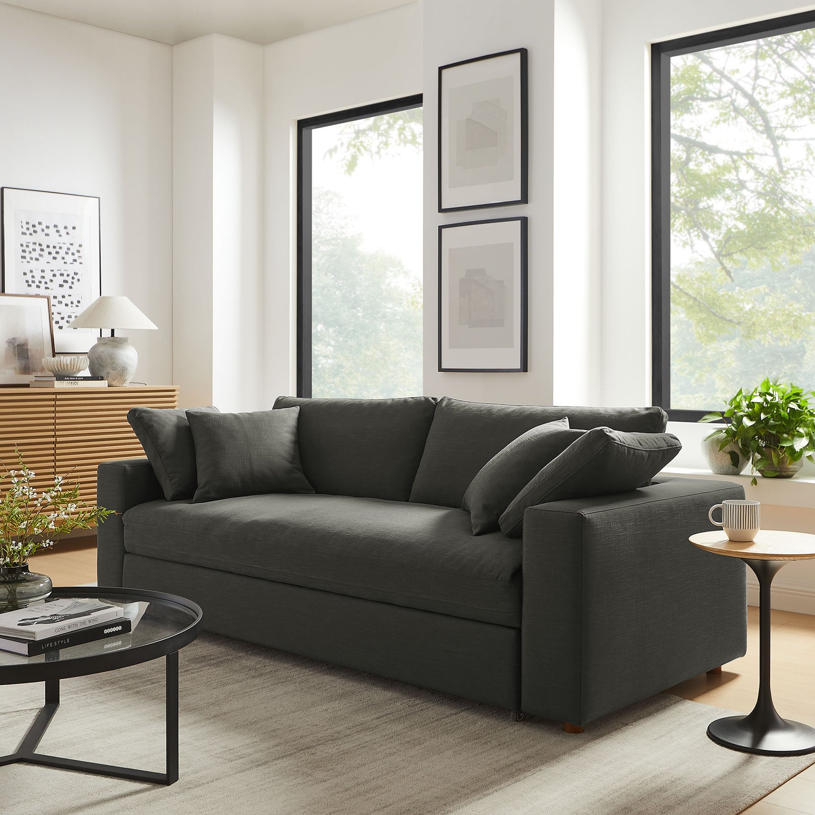 Commix Down Filled Overstuffed Sleeper Sofa in Gray