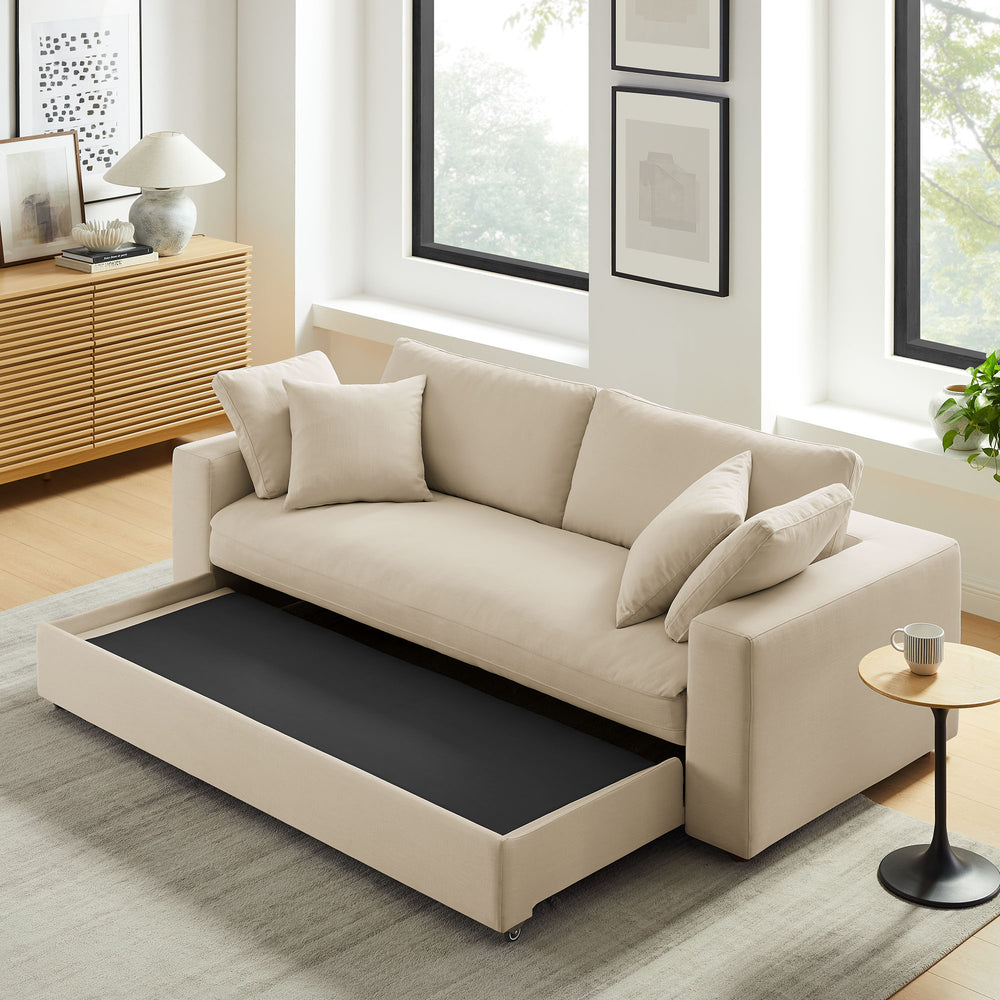 Commix Down Filled Overstuffed Sleeper Sofa in Light Beige