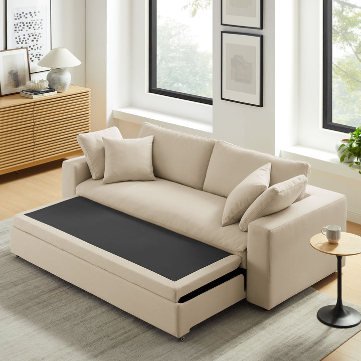 Commix Down Filled Overstuffed Sleeper Sofa in Light Beige