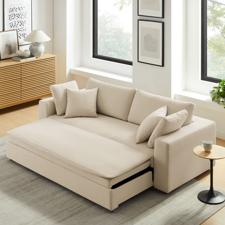 Commix Down Filled Overstuffed Sleeper Sofa in Light Beige
