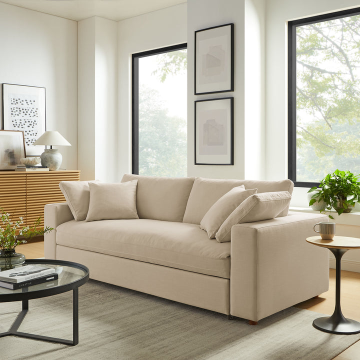 Commix Down Filled Overstuffed Sleeper Sofa in Light Beige