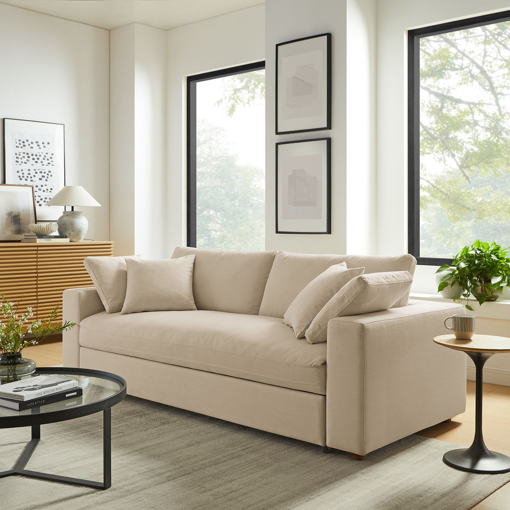 Commix Down Filled Overstuffed Sleeper Sofa in Light Beige