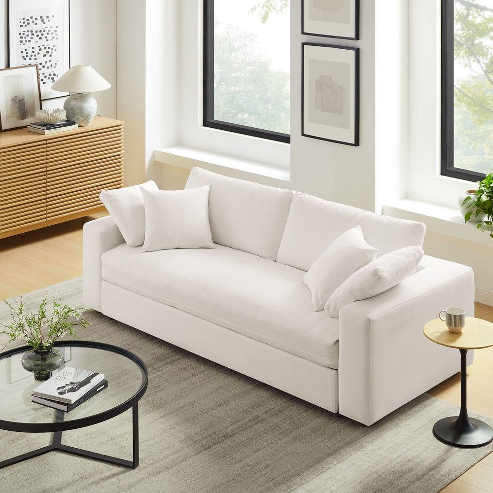 Commix Down Filled Overstuffed Sleeper Sofa in Pure White