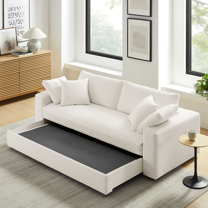 Commix Down Filled Overstuffed Sleeper Sofa in Pure White