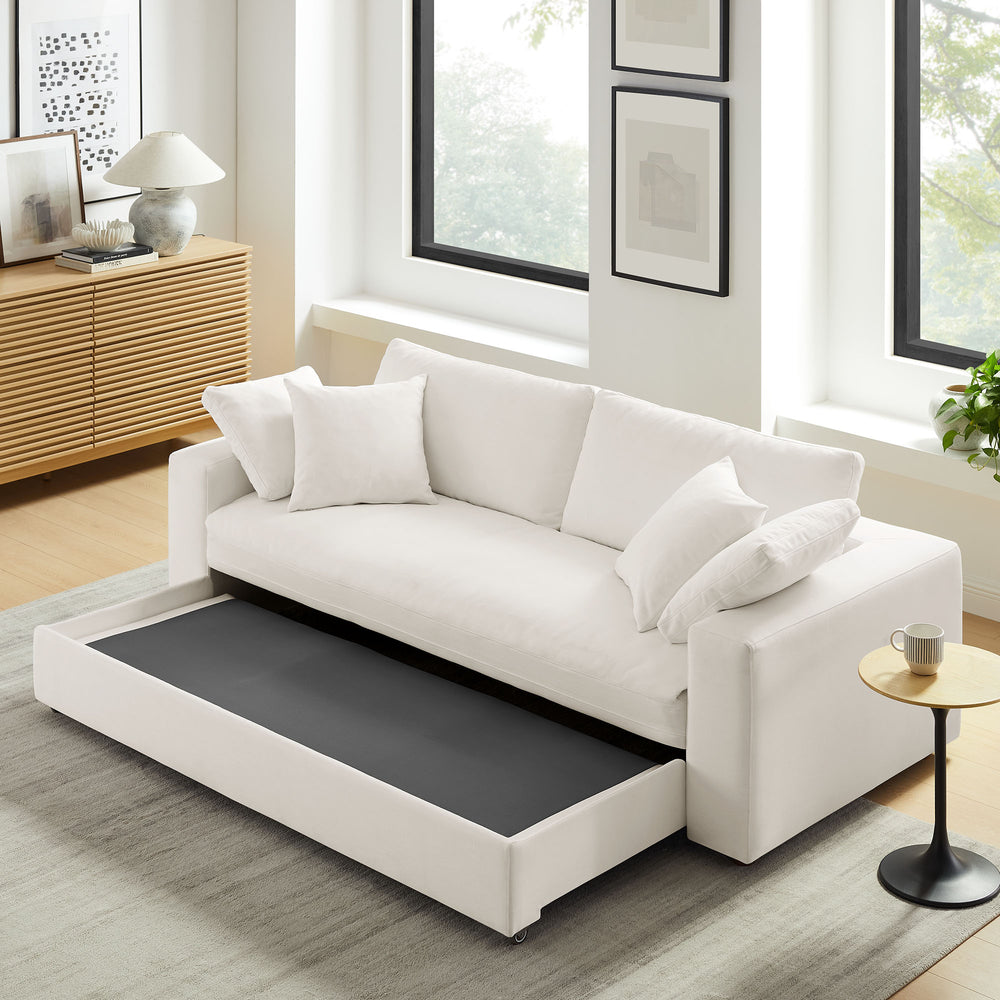 Commix Down Filled Overstuffed Sleeper Sofa in Pure White