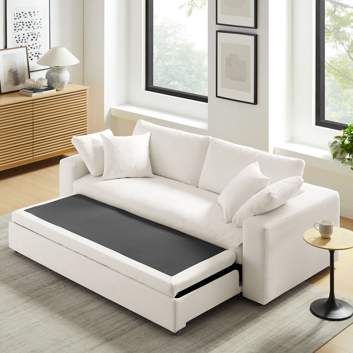 Commix Down Filled Overstuffed Sleeper Sofa in Pure White