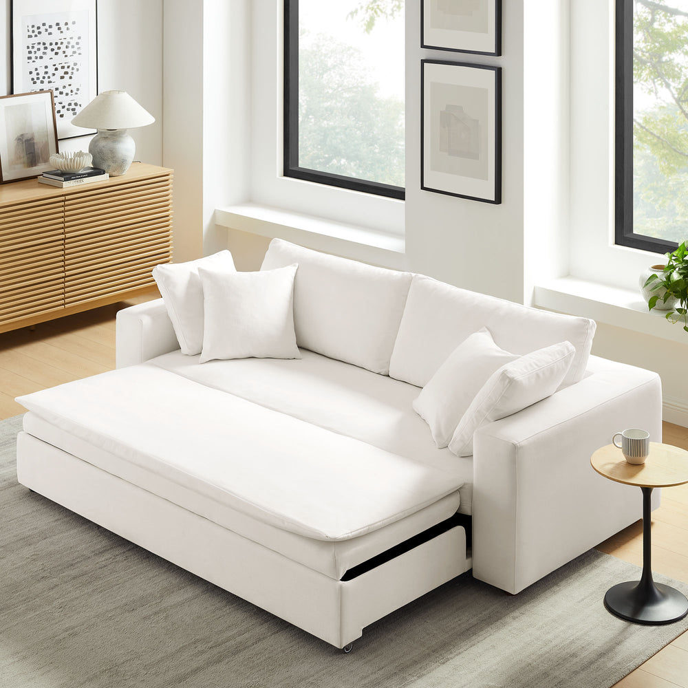 Commix Down Filled Overstuffed Sleeper Sofa in Pure White