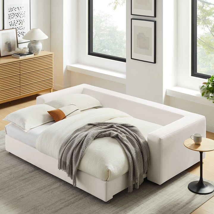 Commix Down Filled Overstuffed Sleeper Sofa in Pure White
